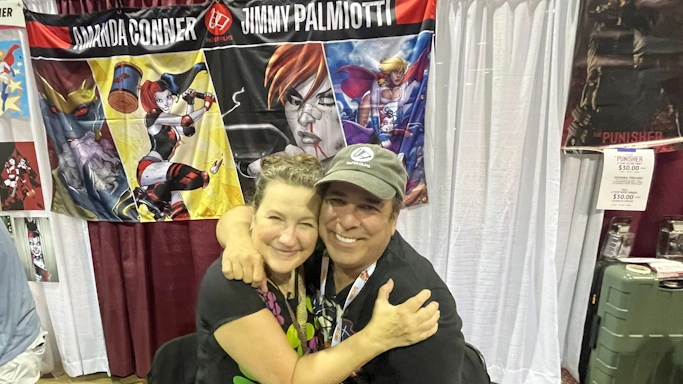 Artist Amanda Conner ('Harley Quinn', 'Power Girl') and writer and artist Jimmy Palmiotti ('Harley Quinn', 'Punisher') at their booth at FAN EXPO Chicago 2026