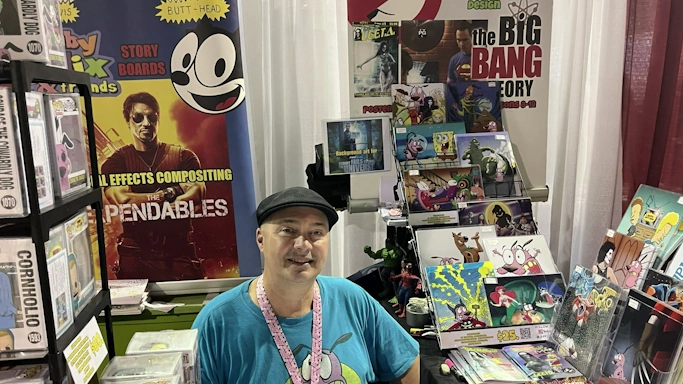 Artist Jeff Brennan ('Cyber Girl L.E.E.T.A.', 'Courage the Cowardly Dog', 'Dragon Tales') at his booth at FAN EXPO Chicago 2026